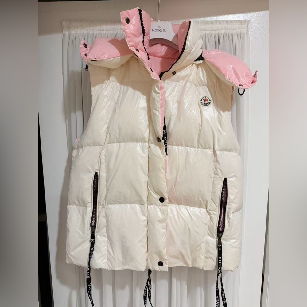 Moncler Cream and Pink Glossy Puffer Vest